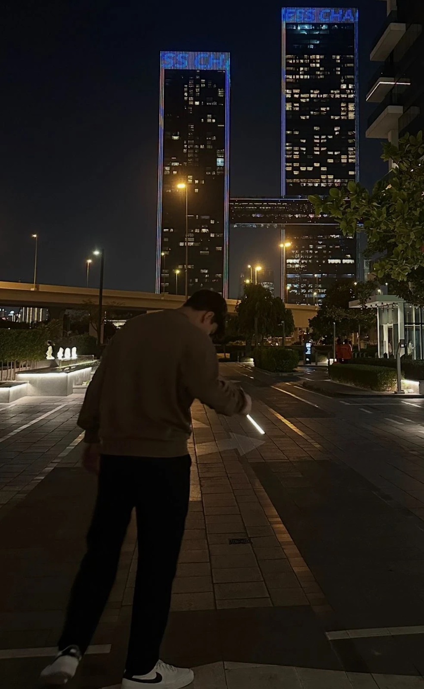 Night walk under the towers